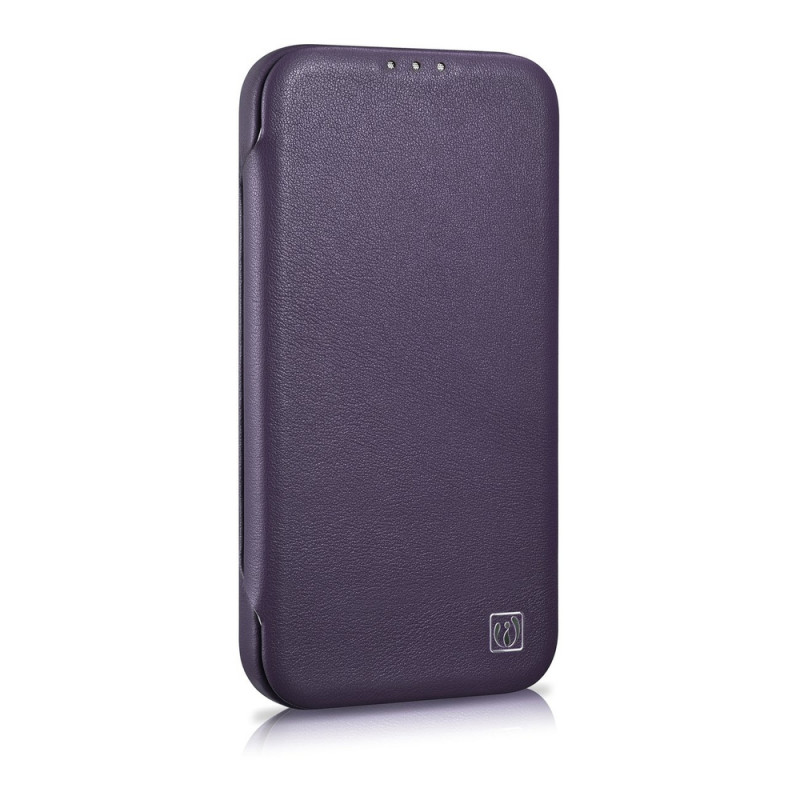 iCarer CE Premium Leather Folio Case magnētisks atverams futlāris iPhone 14 Plus, MagSafe, tumši violets (WMI14220715-DP)