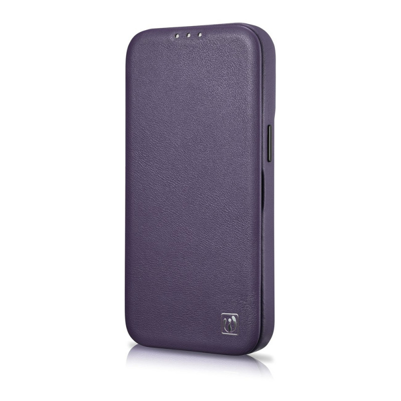 iCarer CE Premium Leather Folio Case magnētisks atverams futlāris iPhone 14 Plus, MagSafe, tumši violets (WMI14220715-DP)