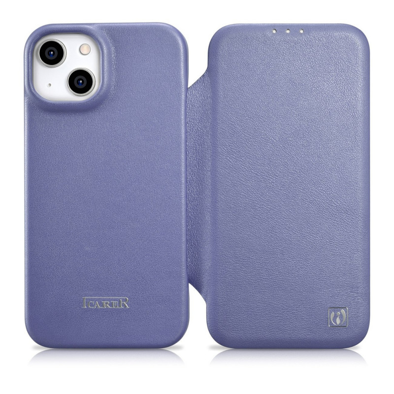 iCarer CE Premium Leather Folio Case ādas futlāris Apple iPhone 14 Plus / 15 Plus, MagSafe, gaiši violets (ICR413)