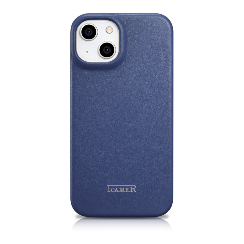 iCarer CE Premium Leather Folio Case magnētisks atverams futlāris iPhone 14 Plus, MagSafe, zils (WMI14220715-BU)