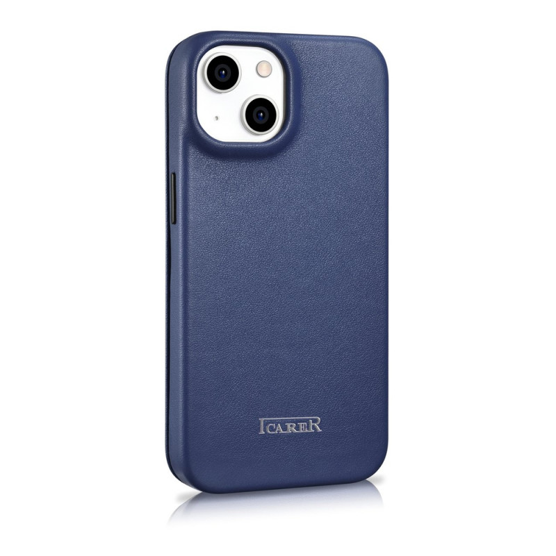 iCarer CE Premium Leather Folio Case magnētisks atverams futlāris iPhone 14 Plus, MagSafe, zils (WMI14220715-BU)