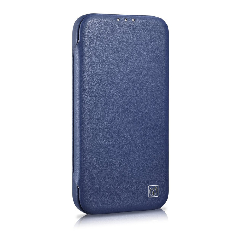 iCarer CE Premium Leather Folio Case magnētisks atverams futlāris iPhone 14 Plus, MagSafe, zils (WMI14220715-BU)