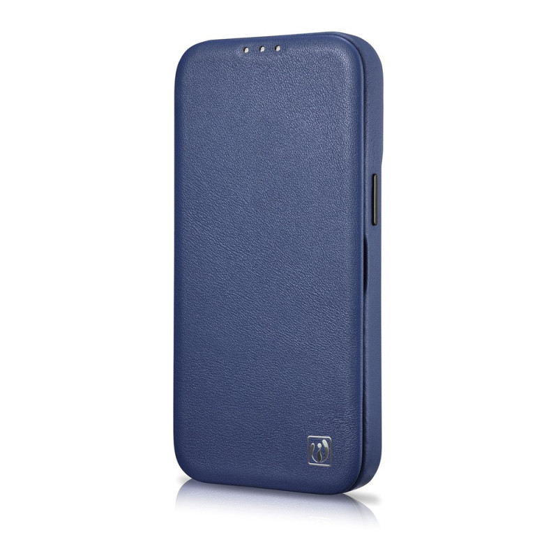 iCarer CE Premium Leather Folio Case magnētisks atverams futlāris iPhone 14 Plus, MagSafe, zils (WMI14220715-BU)