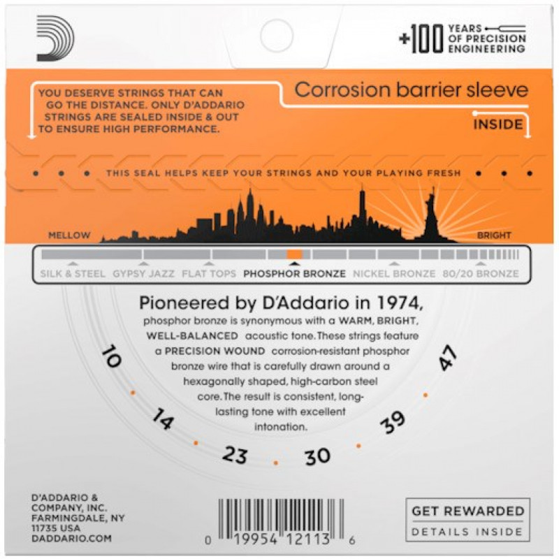 Daddario D'Addario EJ15 akustiskās ģitāras stīgas, 10-47