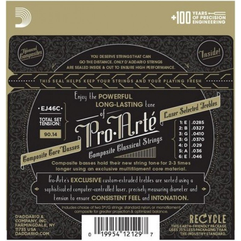 Daddario D'Addario EJ46 Pro-Arté klasiskās ģitāras stīgas, augsts spriegojums, 28-44