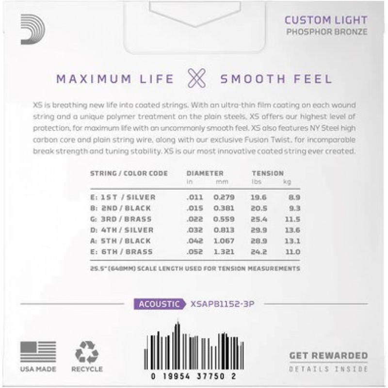 Daddario D'Addario XSAPB1152 akustiskās ģitāras stīgas, 11–52
