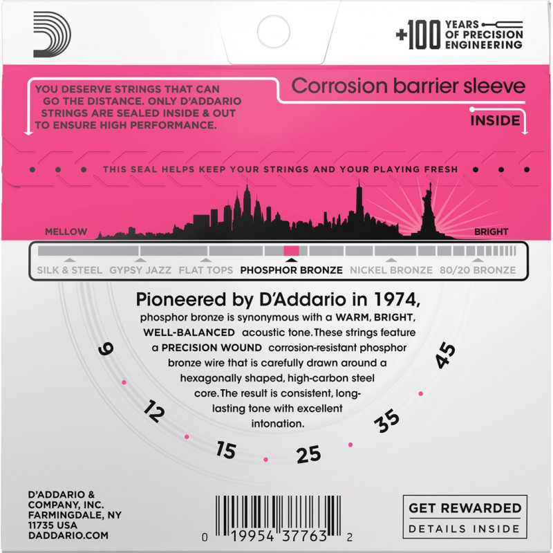Daddario D'Addario EJ23 akustiskās ģitāras stīgas, 9–45