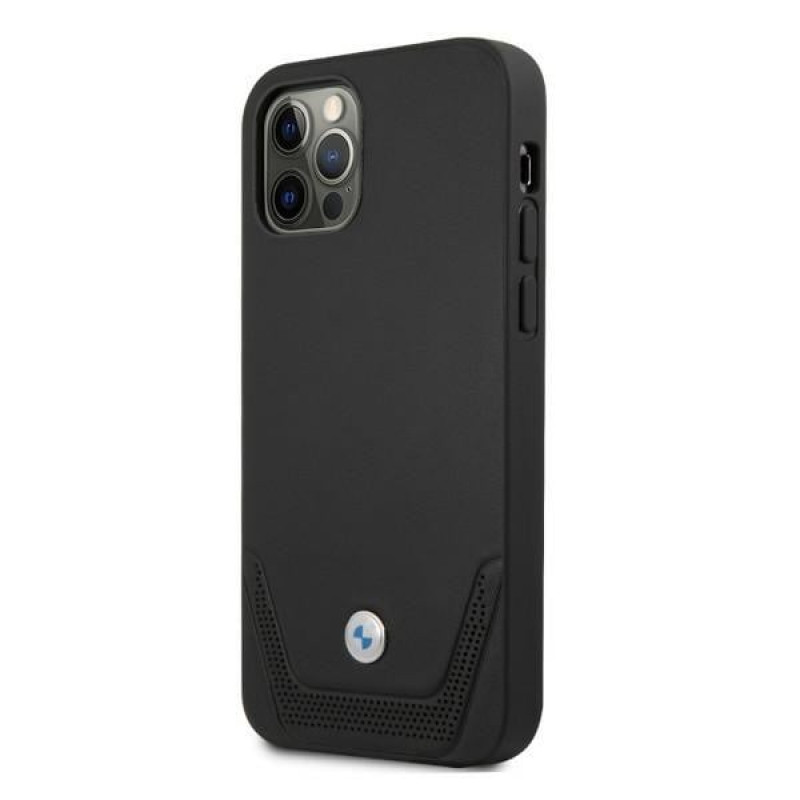 BMW BMHCP12LRSWPK Perforate ādas cietais apvalks, paredzēts Apple iPhone 12 Pro Max, melns