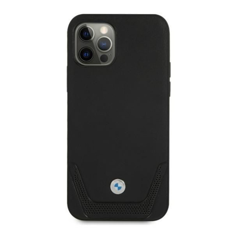 BMW BMHCP12LRSWPK Perforate ādas cietais apvalks, paredzēts Apple iPhone 12 Pro Max, melns