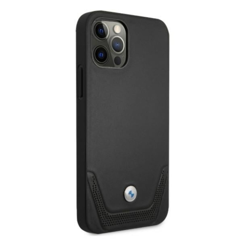 BMW BMHCP12LRSWPK Perforate ādas cietais apvalks, paredzēts Apple iPhone 12 Pro Max, melns