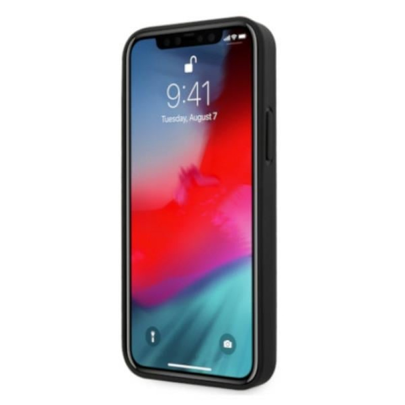 BMW BMHCP12LRSWPK Perforate ādas cietais apvalks, paredzēts Apple iPhone 12 Pro Max, melns