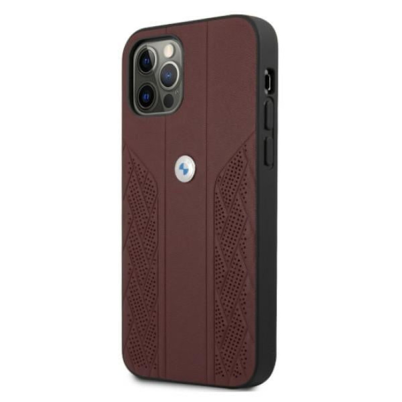 BMW BMHCP12MRSPPR Curve Perforate ādas cietais apvalks, paredzēts Apple iPhone 12 / 12 Pro, sarkans