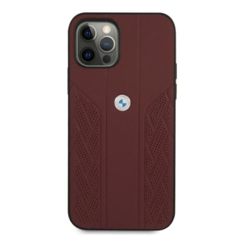 BMW BMHCP12MRSPPR Curve Perforate ādas cietais apvalks, paredzēts Apple iPhone 12 / 12 Pro, sarkans