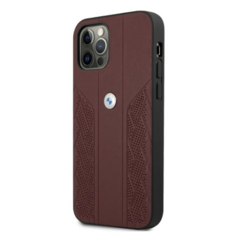 BMW BMHCP12LRSPPR Curve Perforate ādas cietais apvalks, paredzēts Apple iPhone 12 Pro Max, sarkans
