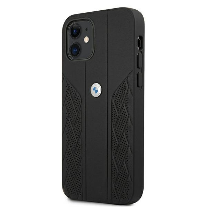 BMW BMHCP12SRSPPK Curve Perforate ādas cietais apvalks, paredzēts Apple iPhone 12 mini, melns