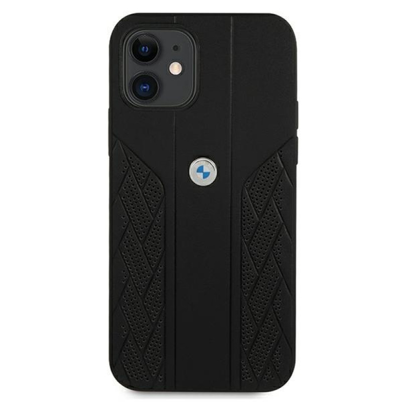 BMW BMHCP12SRSPPK Curve Perforate ādas cietais apvalks, paredzēts Apple iPhone 12 mini, melns