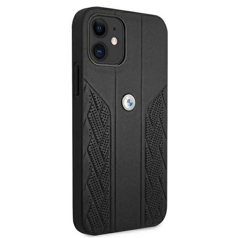 BMW BMHCP12SRSPPK Curve Perforate ādas cietais apvalks, paredzēts Apple iPhone 12 mini, melns
