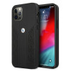 BMW BMHCP12MRSPPK Curve Perforate ādas cietais apvalks, paredzēts Apple iPhone 12 / 12 Pro, melns