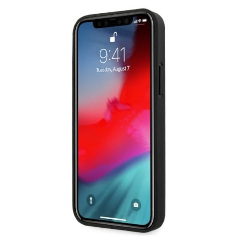 BMW BMHCP12MRSPPK Curve Perforate ādas cietais apvalks, paredzēts Apple iPhone 12 / 12 Pro, melns