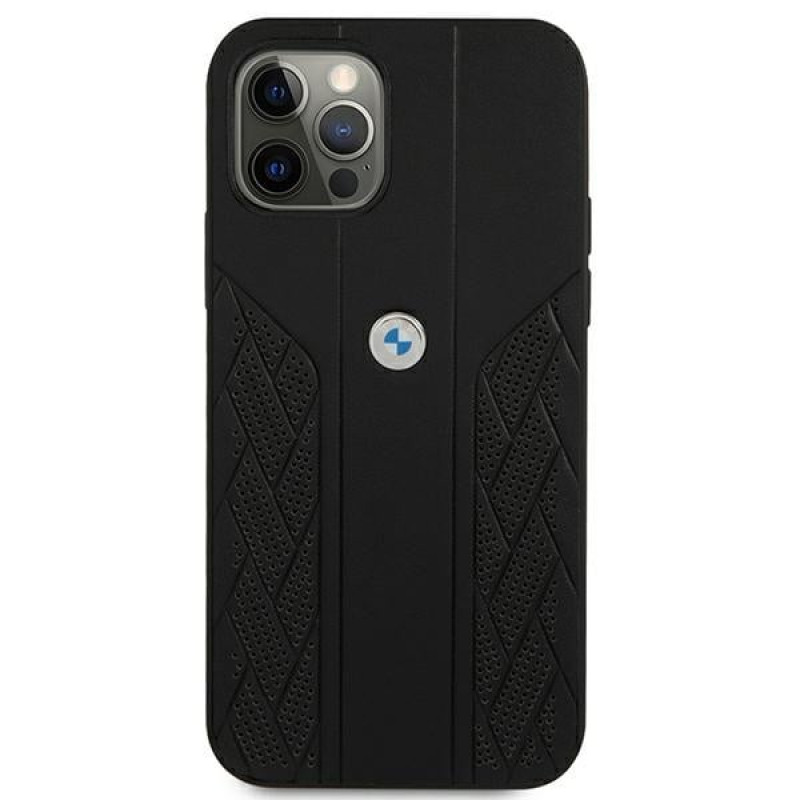 BMW BMHCP12LRSPPK Curve Perforate ādas cietais apvalks, paredzēts Apple iPhone 12 Pro Max, melns
