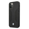 BMW BMHCP12MRSCSK Perforate Sides ādas cietais apvalks, paredzēts Apple iPhone 12 / 12 Pro, melns