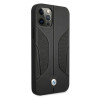 BMW BMHCP12MRSCSK Perforate Sides ādas cietais apvalks, paredzēts Apple iPhone 12 / 12 Pro, melns