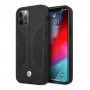 BMW BMHCP12LRSCSK Perforate Sides ādas cietais apvalks, paredzēts Apple iPhone 12 Pro Max, melns