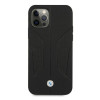 BMW BMHCP12LRSCSK Perforate Sides ādas cietais apvalks, paredzēts Apple iPhone 12 Pro Max, melns