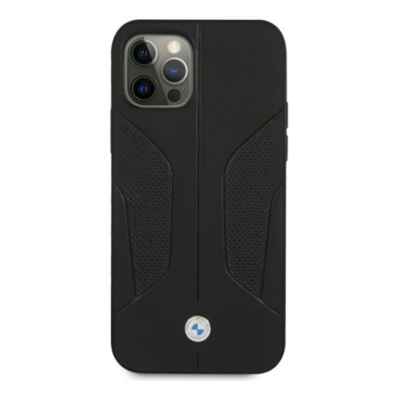 BMW BMHCP12LRSCSK Perforate Sides ādas cietais apvalks, paredzēts Apple iPhone 12 Pro Max, melns