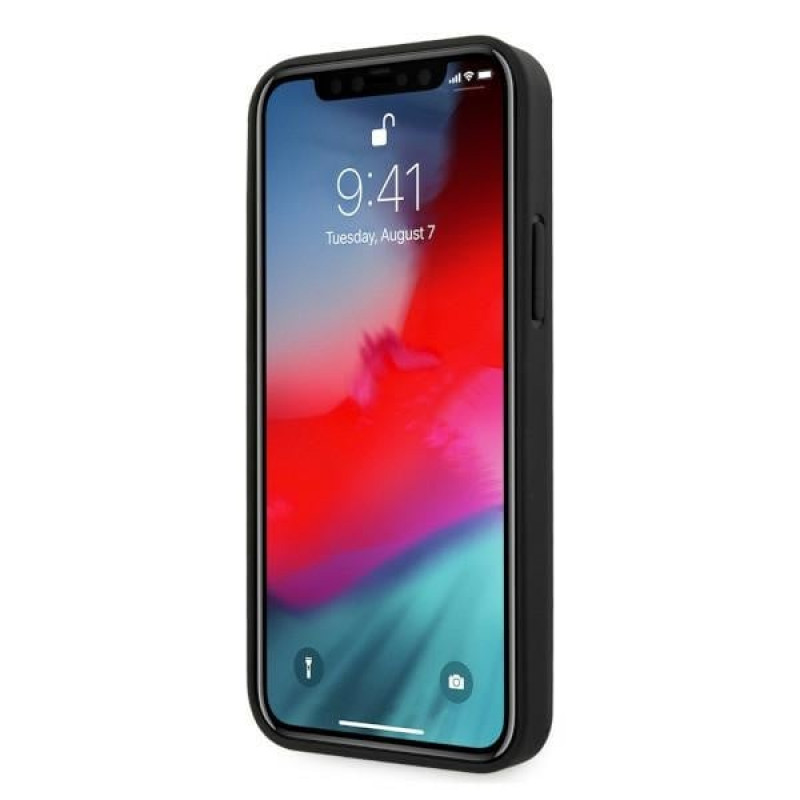 BMW BMHCP12LRSCSK Perforate Sides ādas cietais apvalks, paredzēts Apple iPhone 12 Pro Max, melns