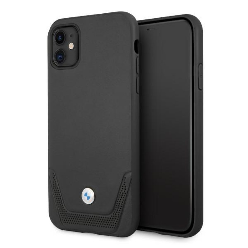 BMW BMHCN61RSWPK Leather Perforate cietais apvalks Apple iPhone 11, melns