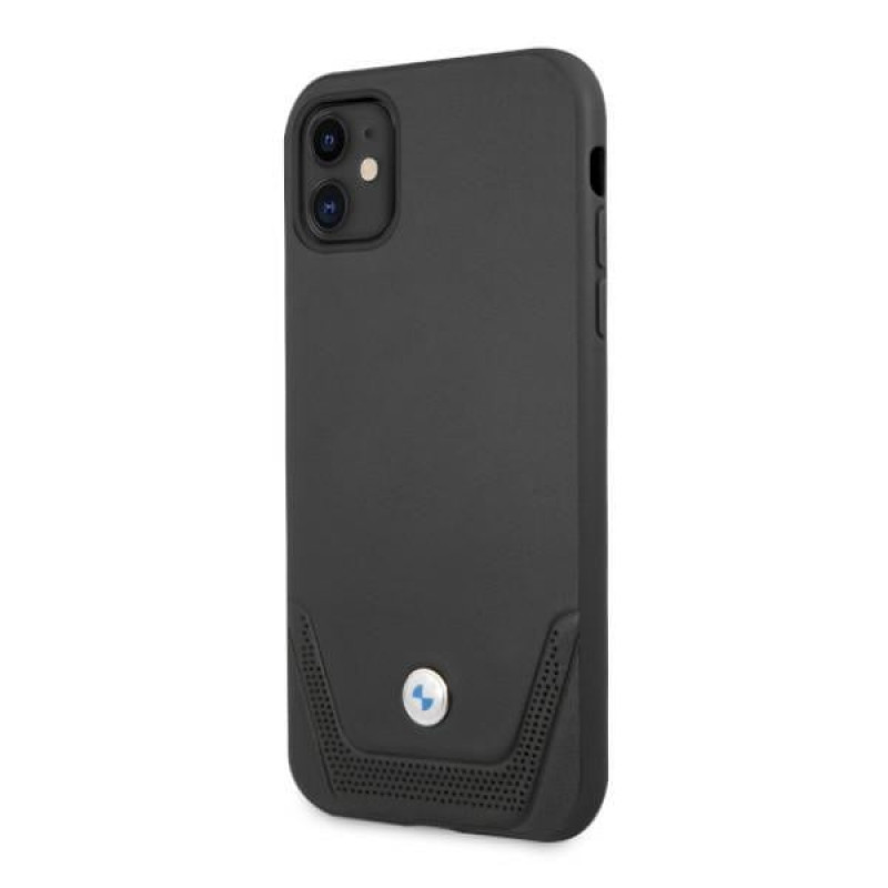 BMW BMHCN61RSWPK Leather Perforate cietais apvalks Apple iPhone 11, melns