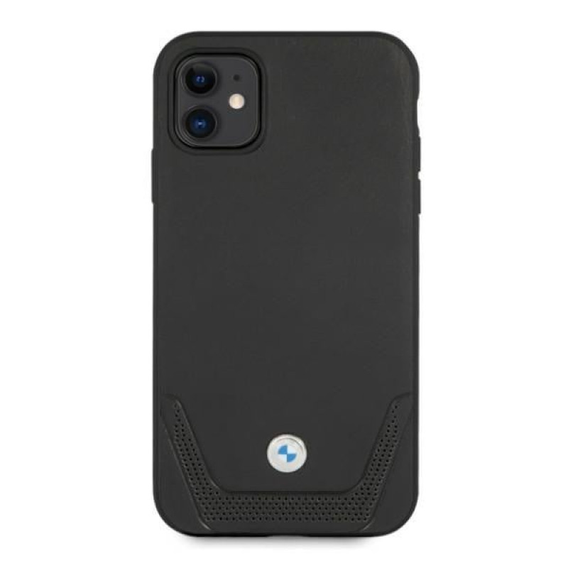 BMW BMHCN61RSWPK Leather Perforate cietais apvalks Apple iPhone 11, melns