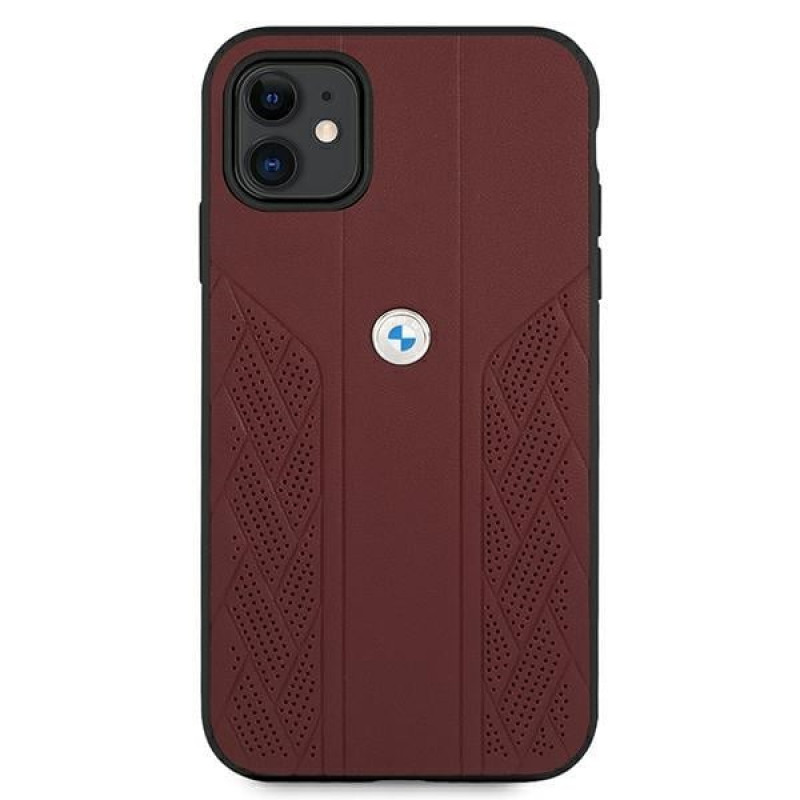 BMW BMHCN61RSPPR Leather Curve Perforate cietais apvalks Apple iPhone 11, sarkans