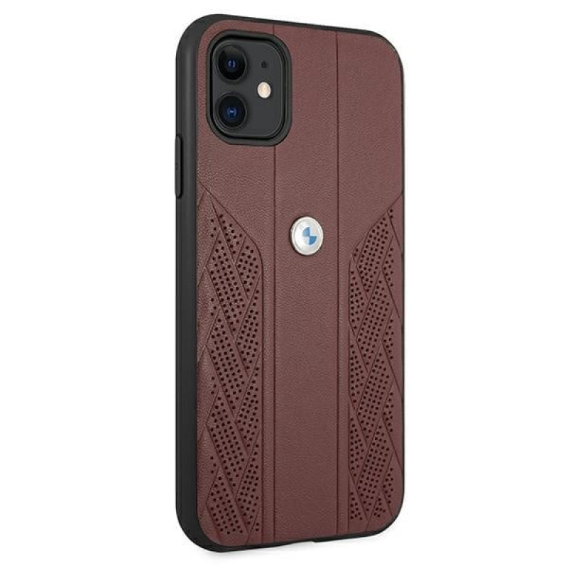 BMW BMHCN61RSPPR Leather Curve Perforate cietais apvalks Apple iPhone 11, sarkans