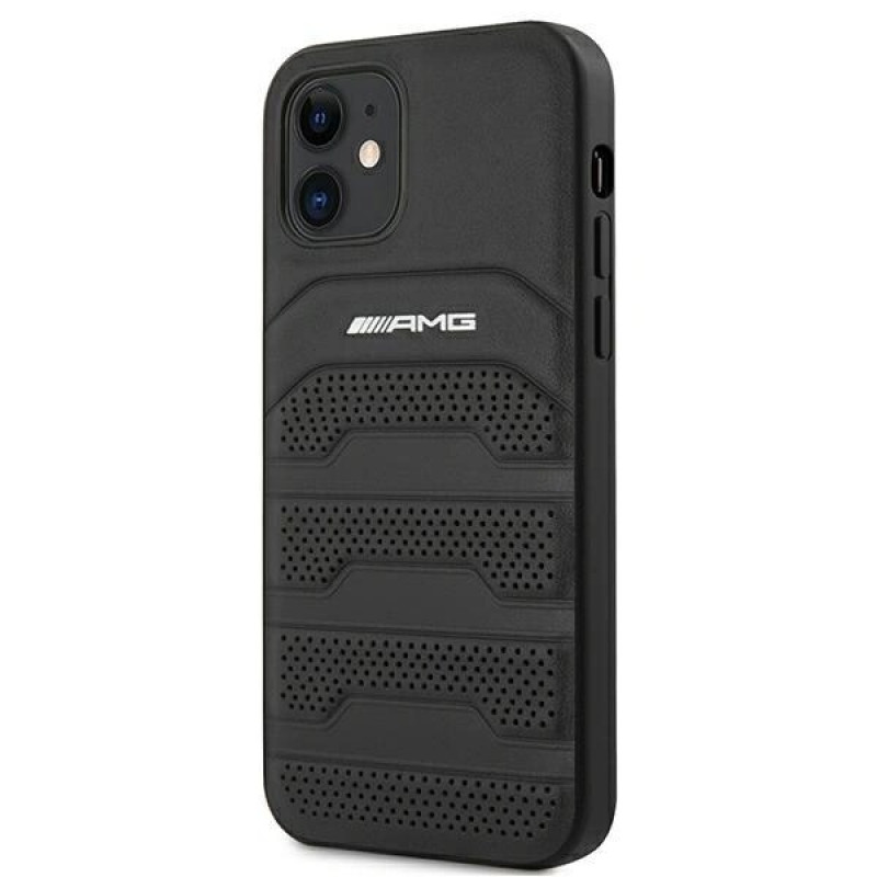Mercedes-AMG AMHCP12SGSEBK Leather Debossed Lines cietais apvalks Apple iPhone 12 mini, melns