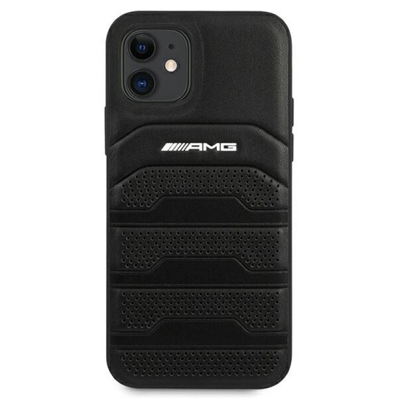 Mercedes-AMG AMHCP12SGSEBK Leather Debossed Lines cietais apvalks Apple iPhone 12 mini, melns