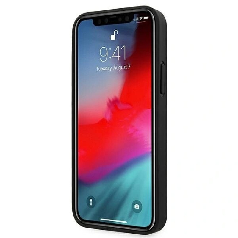 Mercedes-AMG AMHCP12SGSEBK Leather Debossed Lines cietais apvalks Apple iPhone 12 mini, melns