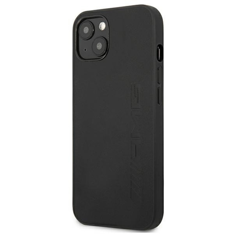 Mercedes-AMG AMHCP13MDOLBK Leather Hot Stamped cietais apvalks Apple iPhone 13, melns