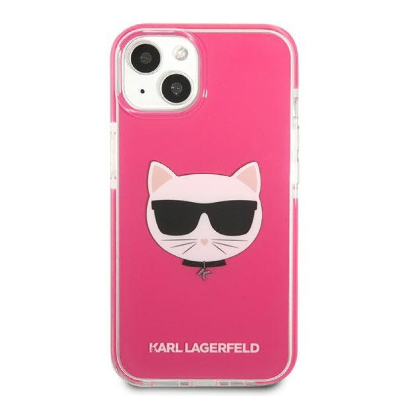 Karl Lagerfeld KLHCP13STPECPI cietais apvalks Apple iPhone 13 mini 5,4″, Choupette Head, fuksijas krāsā