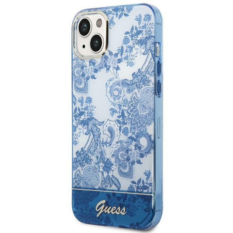 Guess GUHCP14MHGPLHB cietais apvalks Apple iPhone 14 Plus / 15 Plus, Porcelain Collection, zils