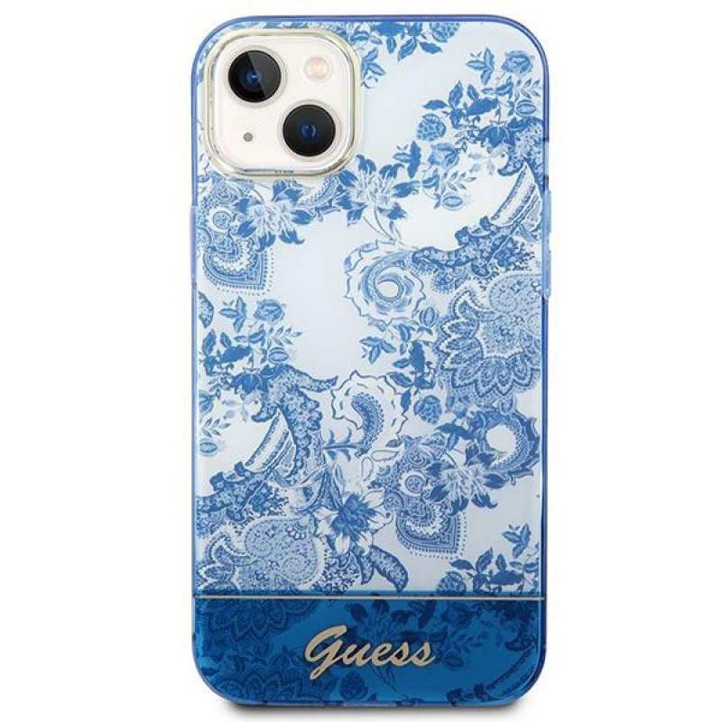Guess GUHCP14MHGPLHB cietais apvalks Apple iPhone 14 Plus / 15 Plus, Porcelain Collection, zils