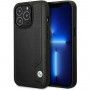 BMW BMHCP14L22RBDK Leather Blue Dots cietais apvalks priekš iPhone 14 Pro 6,1", melns