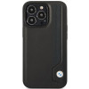 BMW BMHCP14L22RBDK Leather Blue Dots cietais apvalks priekš iPhone 14 Pro 6,1", melns