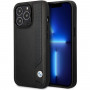 BMW BMHCP14X22RBDK Leather Blue Dots cietais apvalks priekš iPhone 14 Pro Max 6,7", melns