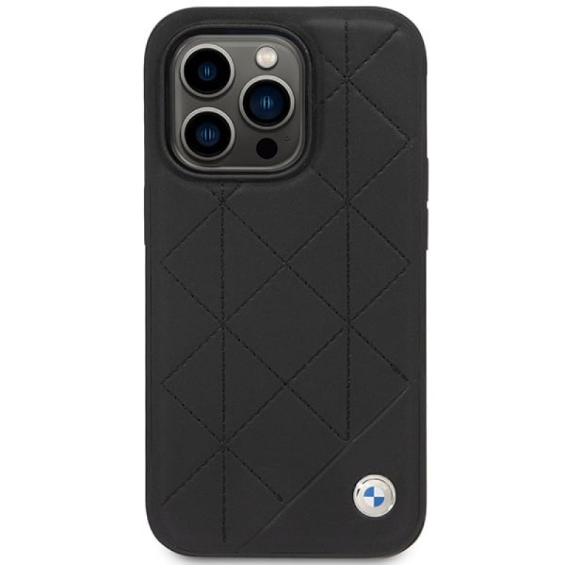 BMW BMHCP14L22RQDK Leather Quilted cietais apvalks priekš iPhone 14 Pro 6,1", melns