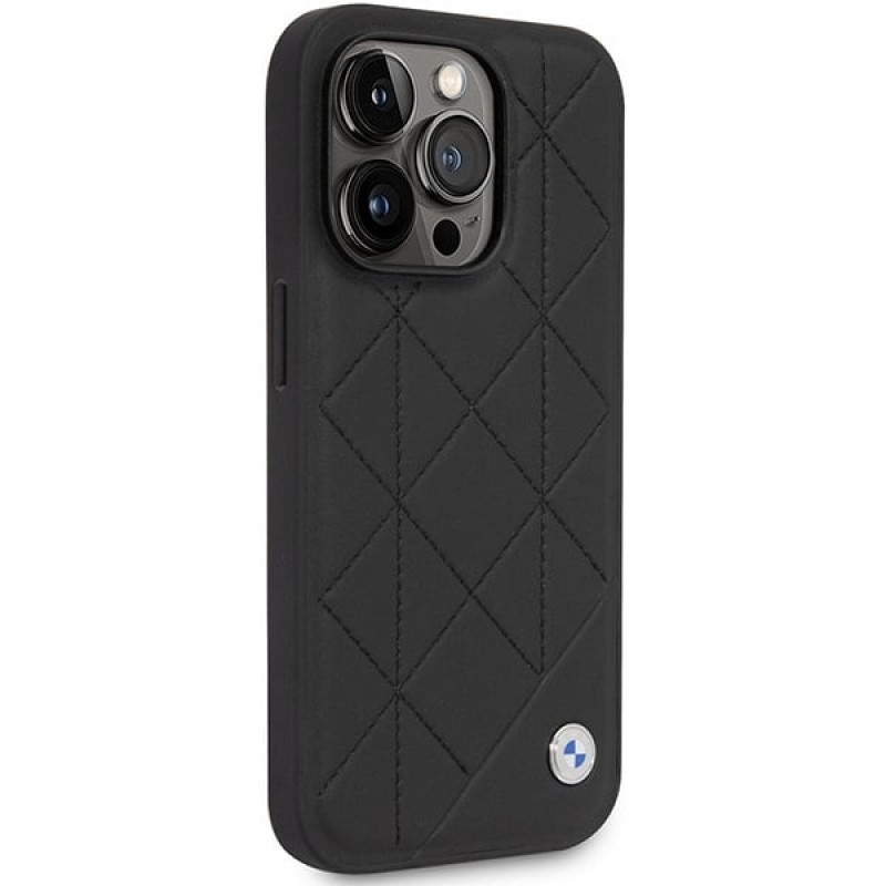 BMW BMHCP14L22RQDK Leather Quilted cietais apvalks priekš iPhone 14 Pro 6,1", melns