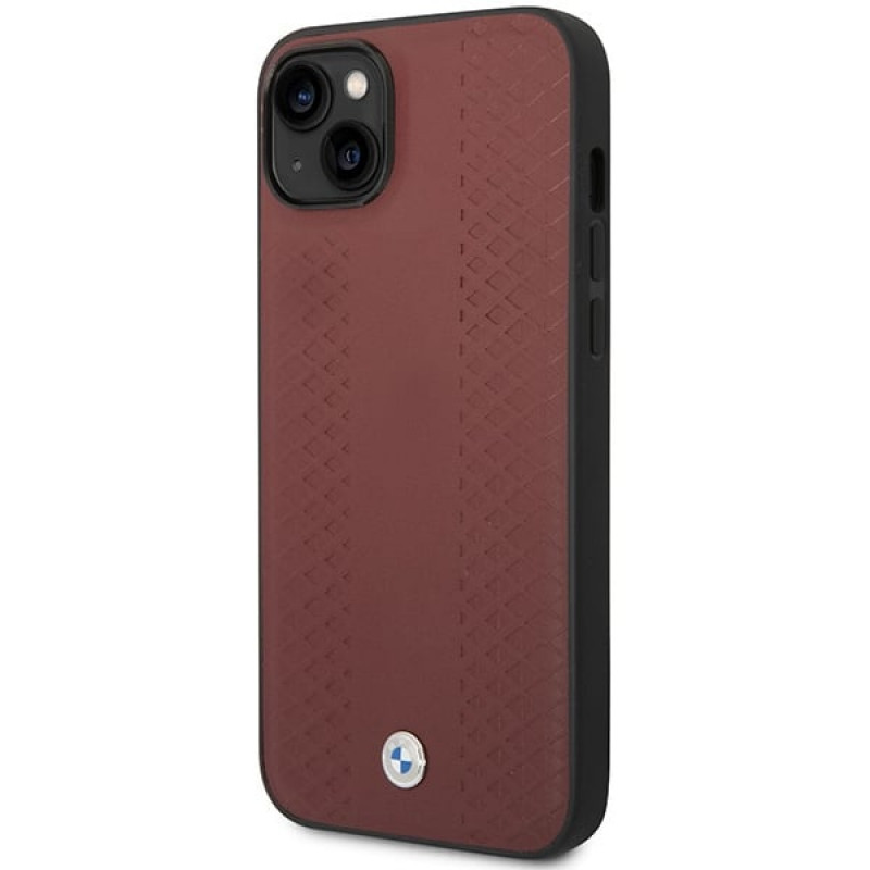 BMW BMHCP14S22RFGR Leather Diamond Pattern cietais apvalks priekš iPhone 14 6,1", bordo