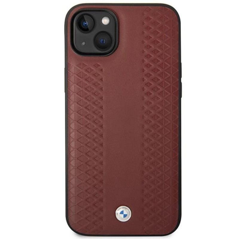 BMW BMHCP14S22RFGR Leather Diamond Pattern cietais apvalks priekš iPhone 14 6,1", bordo