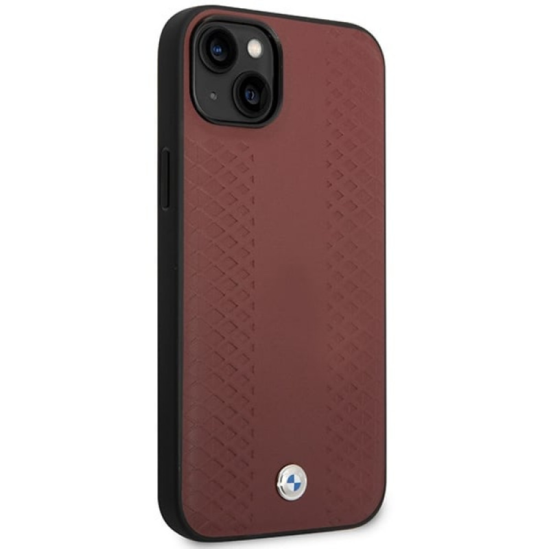 BMW BMHCP14S22RFGR Leather Diamond Pattern cietais apvalks priekš iPhone 14 6,1", bordo